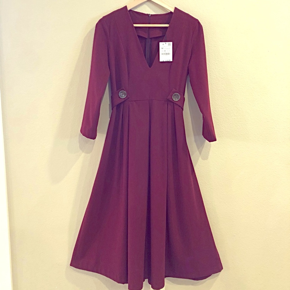 New Zara Midi Dark Red Dress